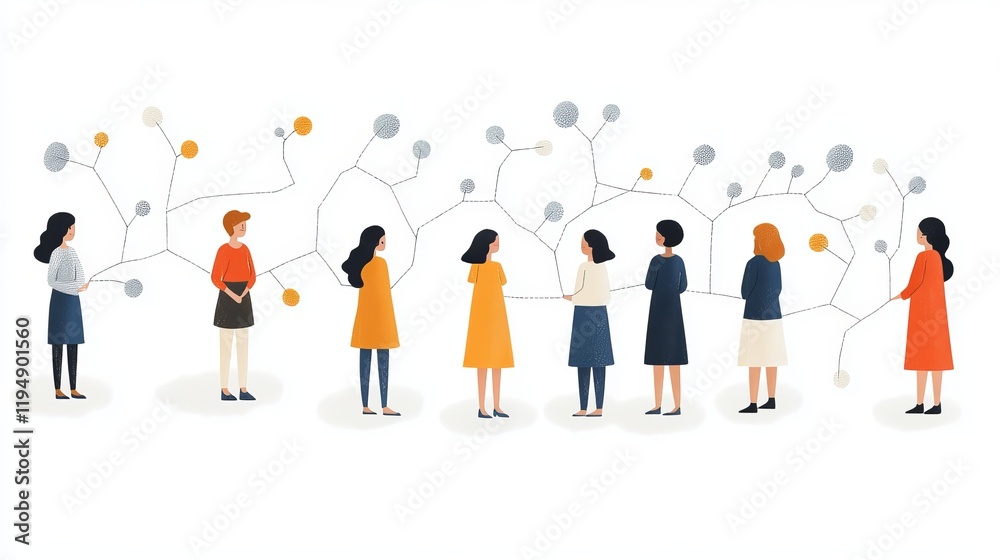 Women Networking: Connected Business Team Collaboration art flat grey Women Networking: Connected Business Team Collaboration art flat grey