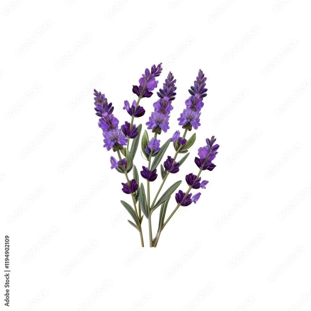 Obraz premium Lavender's Delicate Beauty: A close-up view showcases the exquisite detail of vibrant purple lavender flowers with their soft leaves, evoking a sense of calm and natural elegance.