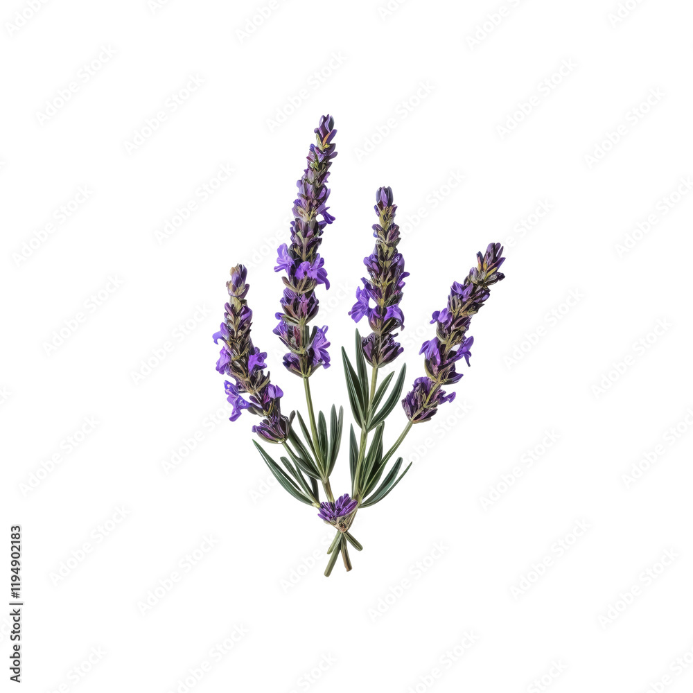 Obraz premium Lavender's Delicate Embrace: A close-up image of fresh lavender sprigs with vibrant purple flowers and delicate green foliage, symbolizing peace, calm, and natural beauty.