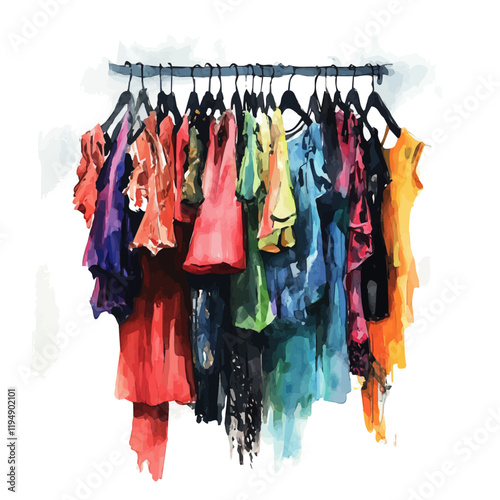 A watercolor drawing of fast fashion, isolated on a white background. Fast fashion vector.

