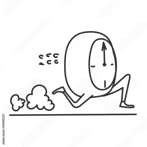 cartoon clock running in doodle hand drawing style
