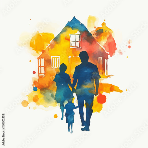 A watercolor painting of family structures, isolated on a white background. Family structures vector.
