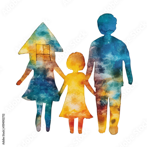 A watercolor painting of family structures, isolated on a white background. Family structures vector.
