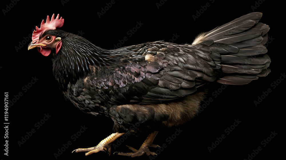 Fototapeta premium Photo - Black Chicken, Hen, Feathers, Bird, Poultry, Fowl, Domestic, Farm, Animal, Livestock