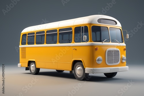 yellow bus with white roof and windows on a gray background