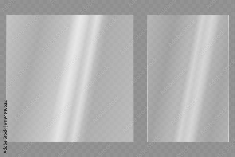 The texture of rectangle glass with glare from sunlight. Realistic reflection on a transparent glass.	
