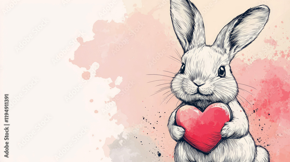 Obraz premium cute bunny cartoon with heart for valentines day