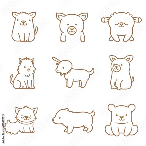 Set of Cute Cartoon Animal Icons in Minimalist Style