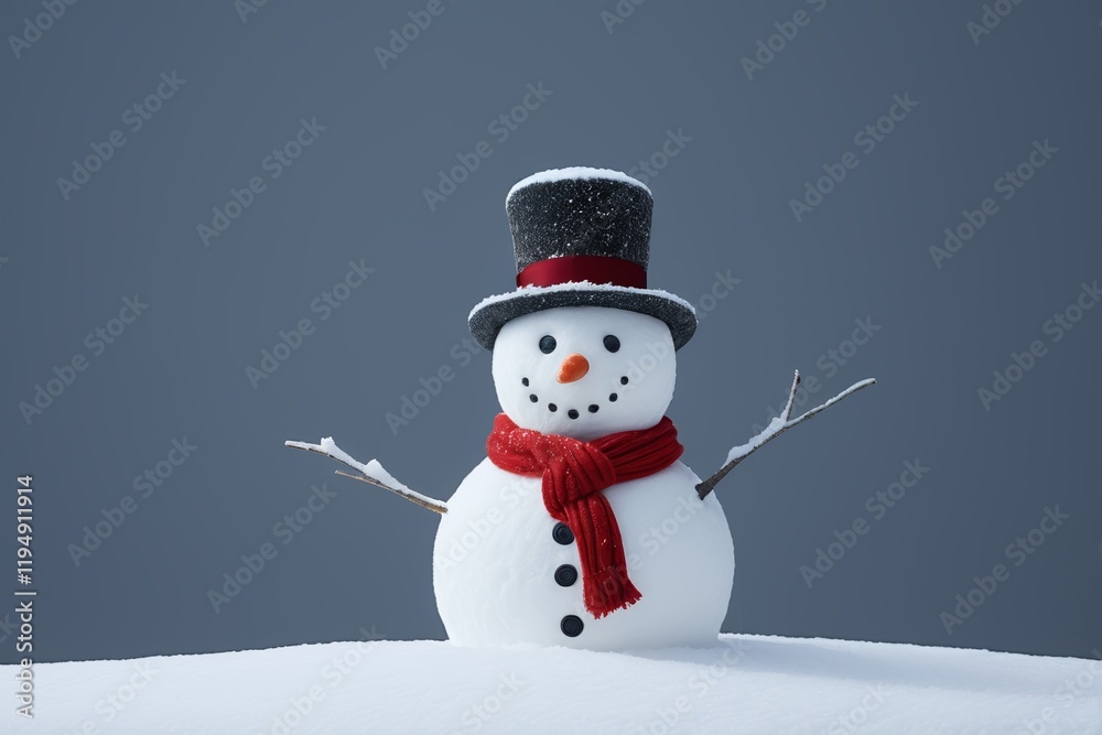 Fototapeta premium there is a snowman with a red scarf and a black top hat