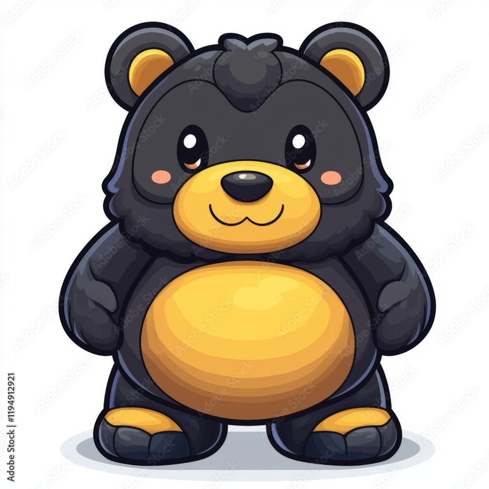 Obraz premium Adorable Cartoon Black Bear Cub Standing