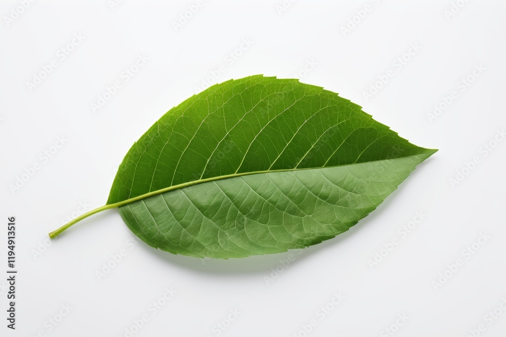 Fototapeta premium there is a green leaf on a white surface