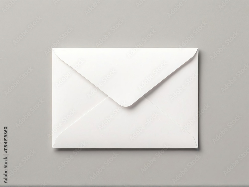 A clean, white envelope resting on a smooth gray surface, symbolizing communication and correspondence A clean, white envelope resting on a smooth gray surface, symbolizing communication and correspondence