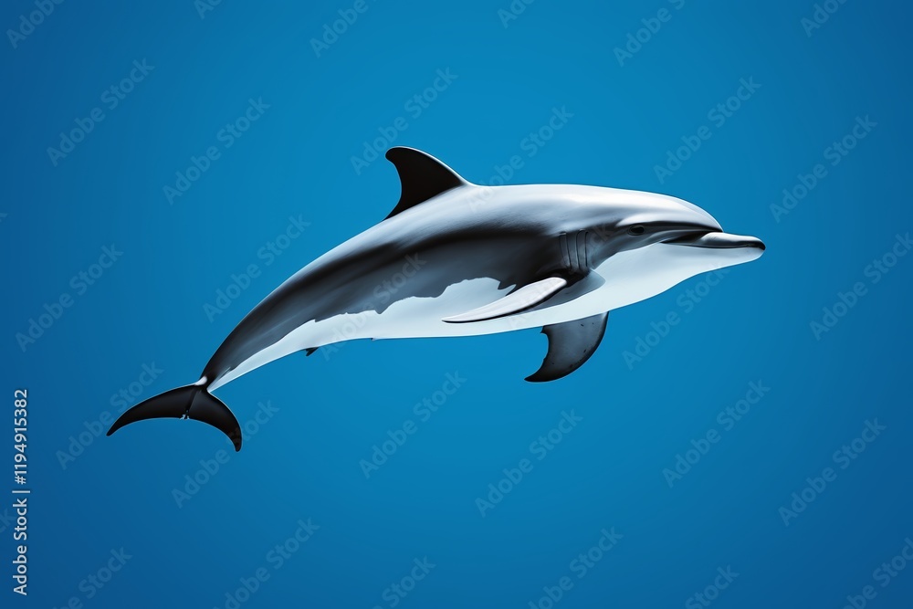 Fototapeta premium there is a dolphin that is flying in the sky with a blue background