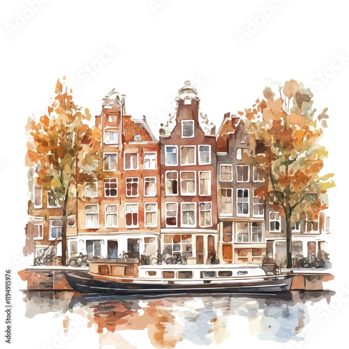 A watercolor clipart depicting Dutch elements, isolated on a white background. Dutch vector.
