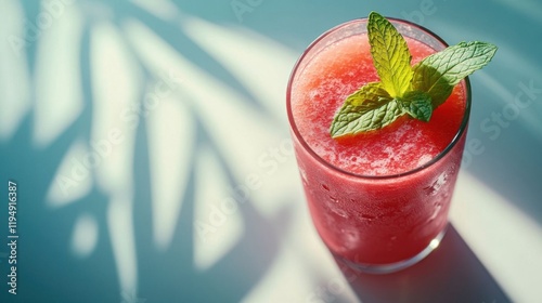 Fresh mint and red fruit drink.