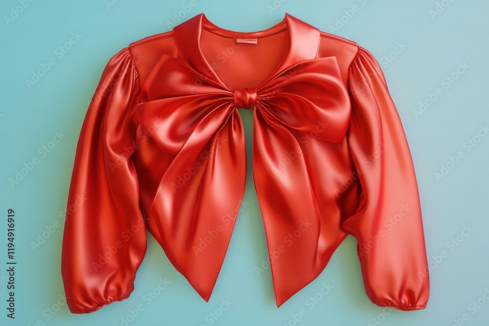 Red satin blouse with delicate bow isolated on a neutral pastel background Red satin blouse with delicate bow isolated on a neutral pastel background