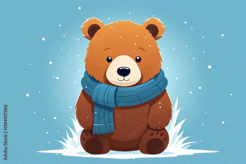 there is a brown bear wearing a scarf and sitting in the snow there is a brown bear wearing a scarf and sitting in the snow