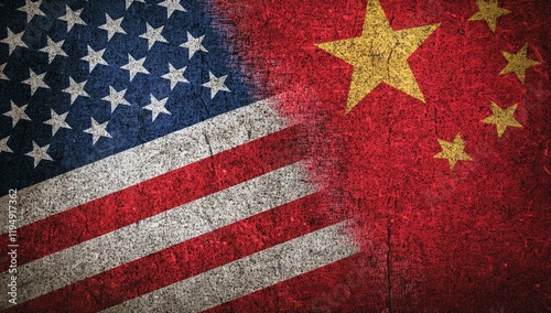 Two Flags of the United States and China on Top of an Electronic Base

 photo