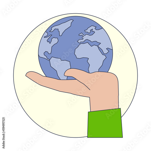 A hand holding a globe symbolizes global responsibility and care.