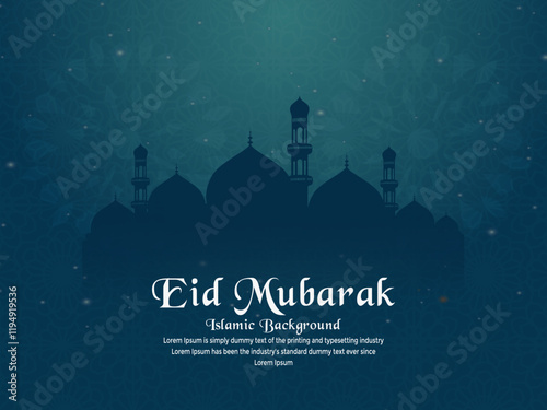 Night View with Crescent Moon and Muslim Silhouettes Inside Eid Text photo