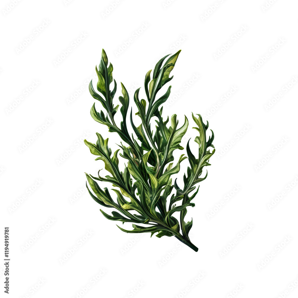 Obraz premium Vibrant Green Seaweed Sprig: A lush, detailed illustration of a vibrant green seaweed sprig, showcasing its intricate textures and varied shades of green.