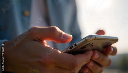 Close up of young man hand using smart phone