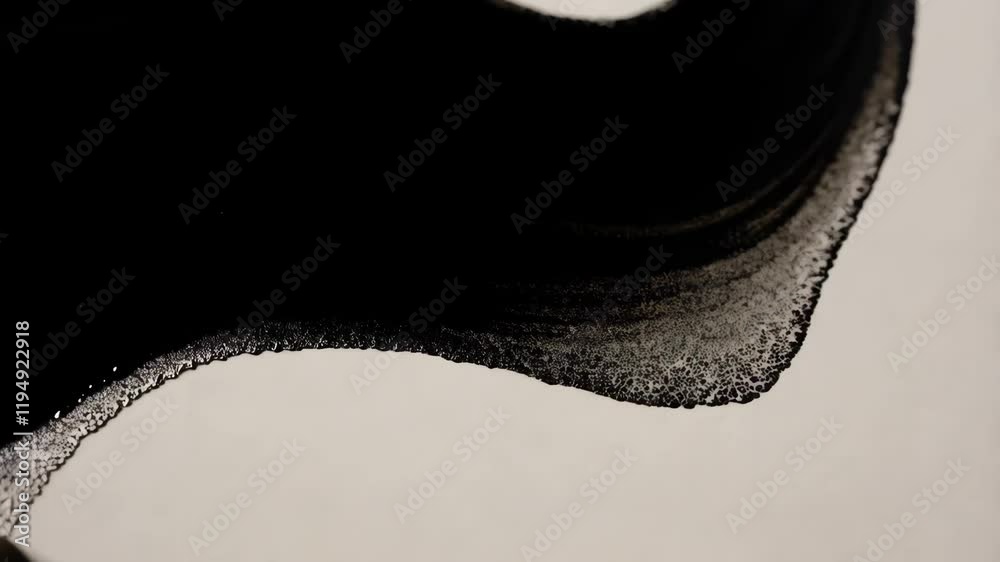 Black alcohol ink paint stroke flowing on white background. Watercolor splash, painting effect. Marble style. Abstract art design. Smoke canvas texture