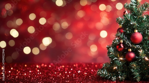 A sparkling red backdrop featuring glowing glitter particles and elegant light reflections, perfect for the holiday season.