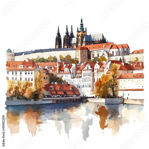 A watercolor painting representing Czech culture, isolated on a white background. Czech vector.
