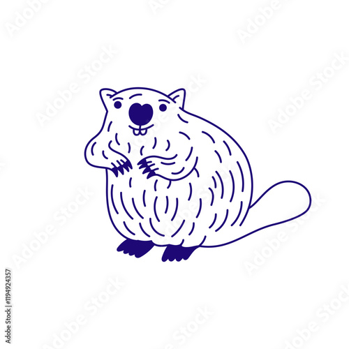 Vector logo design template and graphic elements for advertising, branding, posters and banners, doodle cartoon illustration with smiling character and mascot, pet shop emblem, funny beaver