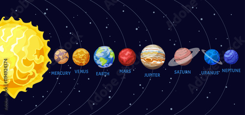 Solar System Illustration with Eight Planets