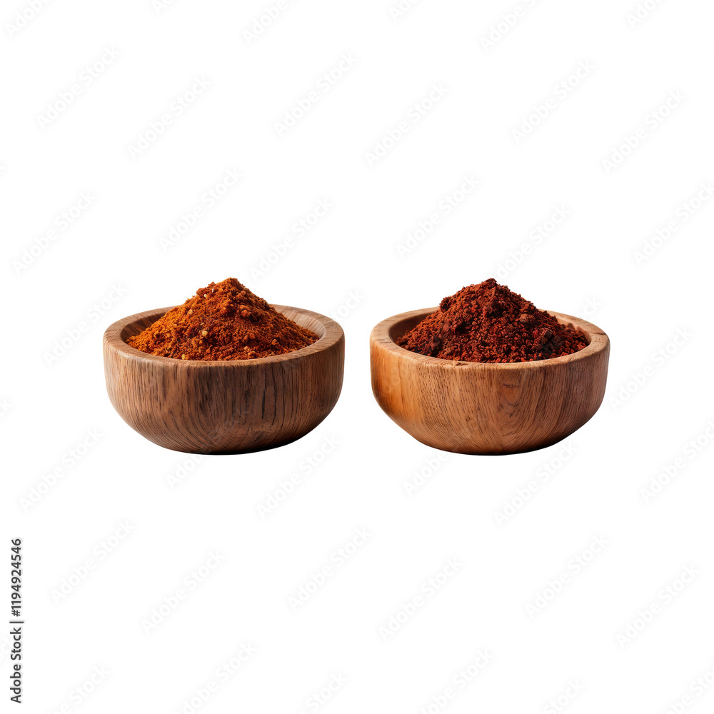 Spice Up Your Dishes: Two wooden bowls brimming with vibrant red spices, ready to infuse your culinary creations with warmth and flavor. Spice Up Your Dishes: Two wooden bowls brimming with vibrant red spices, ready to infuse your culinary creations with warmth and flavor.