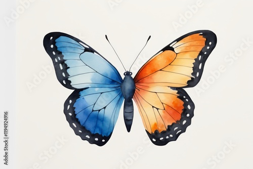 there is a butterfly that is painted in watercolor on a white background