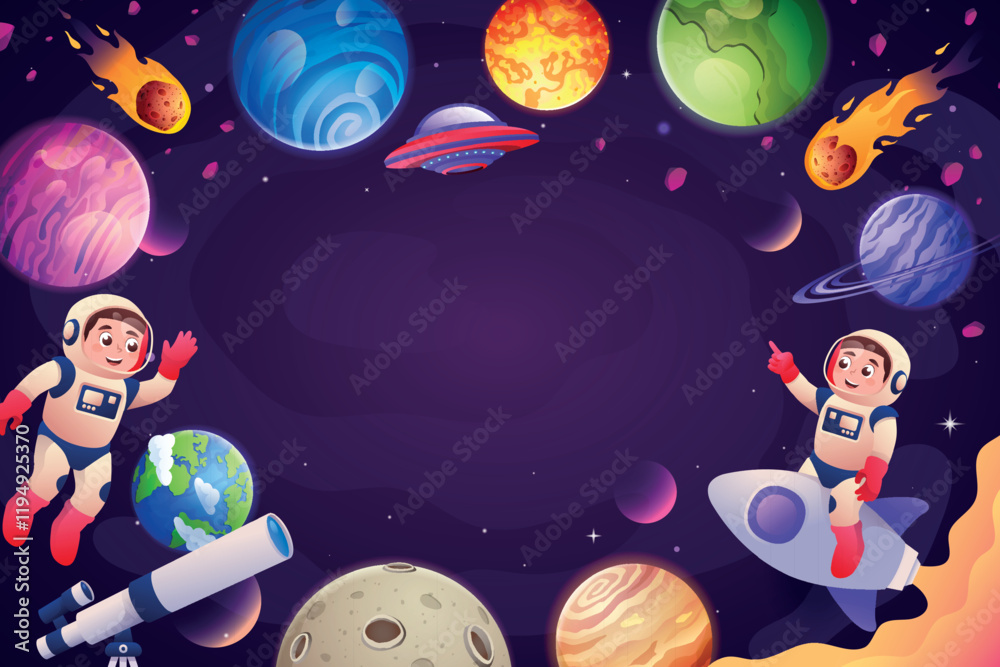 Naklejka premium Space Adventure with Astronauts and Planets
