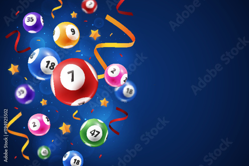 Colorful Lottery Balls on Blue Background