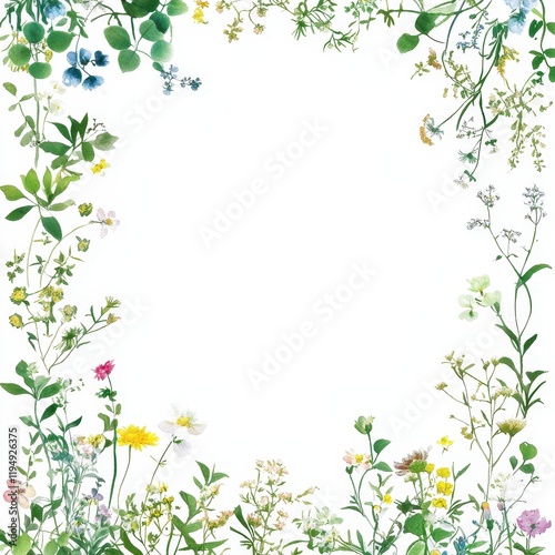 Wallpaper Mural Delicate Wildflowers and Green Leaves Frame Nature Setting Floral Design Outdoor Environment Close-Up Botanical Concept Torontodigital.ca