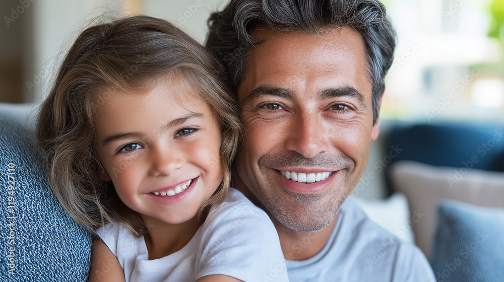 Father and daughter sharing joyful moment at home. Ideal for family bonding and parenting themes Father and daughter sharing joyful moment at home. Ideal for family bonding and parenting themes