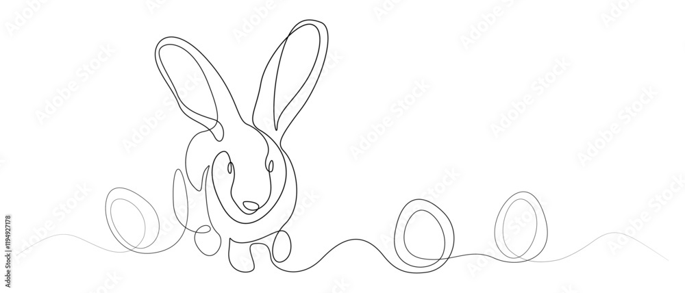 Easter bunny and eggs, one continuous line drawing. Easter illustration with a bunny. Vector illustration of a rabbit in black line isolated from the background. Hare and egg vector design Easter bunny and eggs, one continuous line drawing. Easter illustration with a bunny. Vector illustration of a rabbit in black line isolated from the background. Hare and egg vector design
