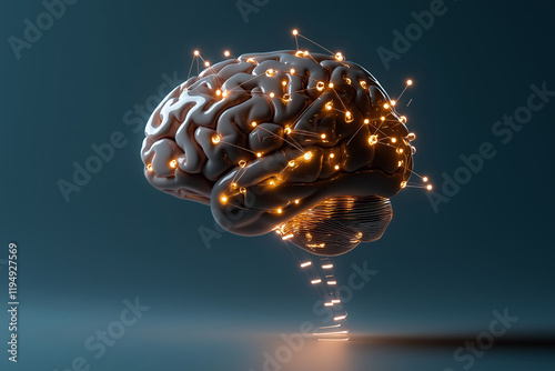 a human brain model with digital elements, like pixels and lights