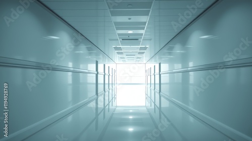 Empty White Hospital Corridor AI Photo, Light at End, Design Background