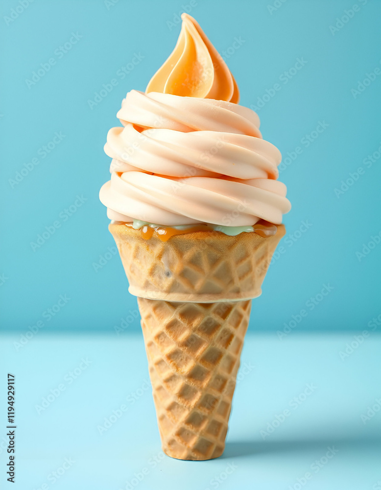ice cream cone on plane blue background ice cream cone on plane blue background