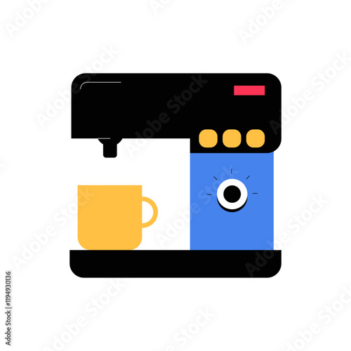 Coffee Maker With Cup In Flat Vector Illustration Symbolizing Morning Routine, Coffee Preparation, And Home Brewing, Isolated On White Background