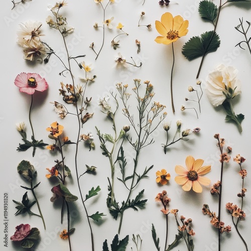 Pressed Flower Art Display Nature Setting Closeup Tranquil Environment Creative Perspective Botanical Concept