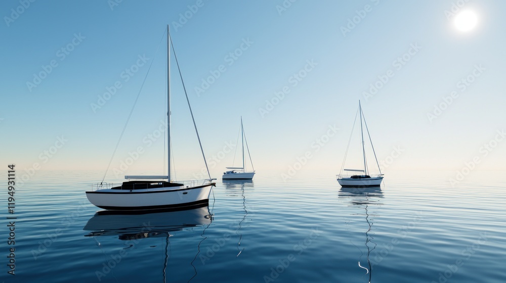 Sailboats at Sea on a Sunny Day Sailboats at Sea on a Sunny Day