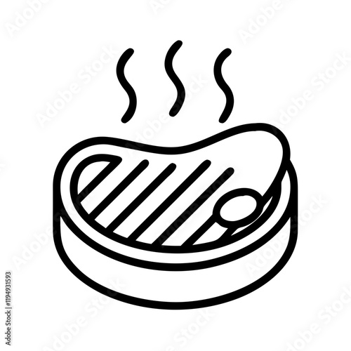 steak sizzling on grill icon, steak sizzling on grill line art - simple line art of steak sizzling on grill, perfect for steak sizzling on grill logos and icons and themed design 