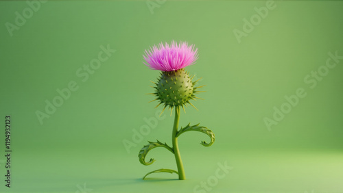 Beautiful thistle flower stands tall against a vibrant green background in a serene setting