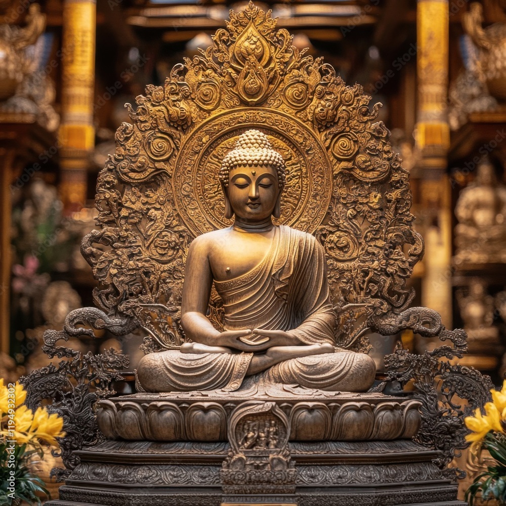 Fototapeta premium Serene Buddha Statue in Ornate Setting