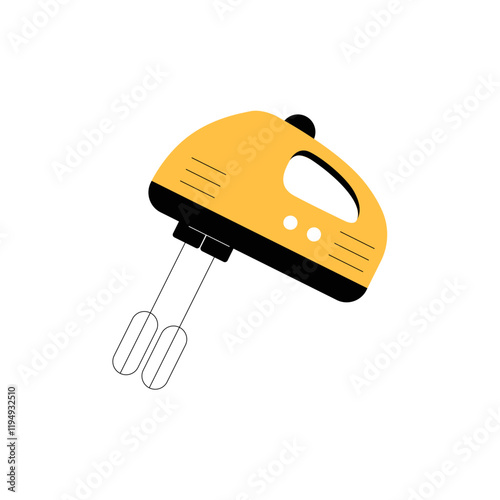Electric Hand Mixer In Flat Vector Illustration Symbolizing Cooking, Baking, And Kitchen Appliances, Isolated On White Background.
