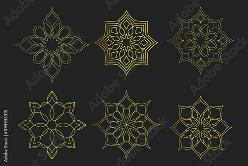 Set of Islamic ornament pattern. Arabic luxury floral illustration for invitations and greeting cards. 