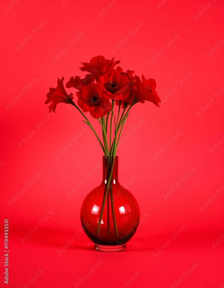 Fototapeta premium flowers in vase on red background
